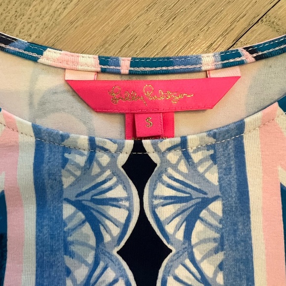 NWT Lilly Pulitzer Shift Dress Blue Palm Print with Bell Sleeves - Picture 3 of 11